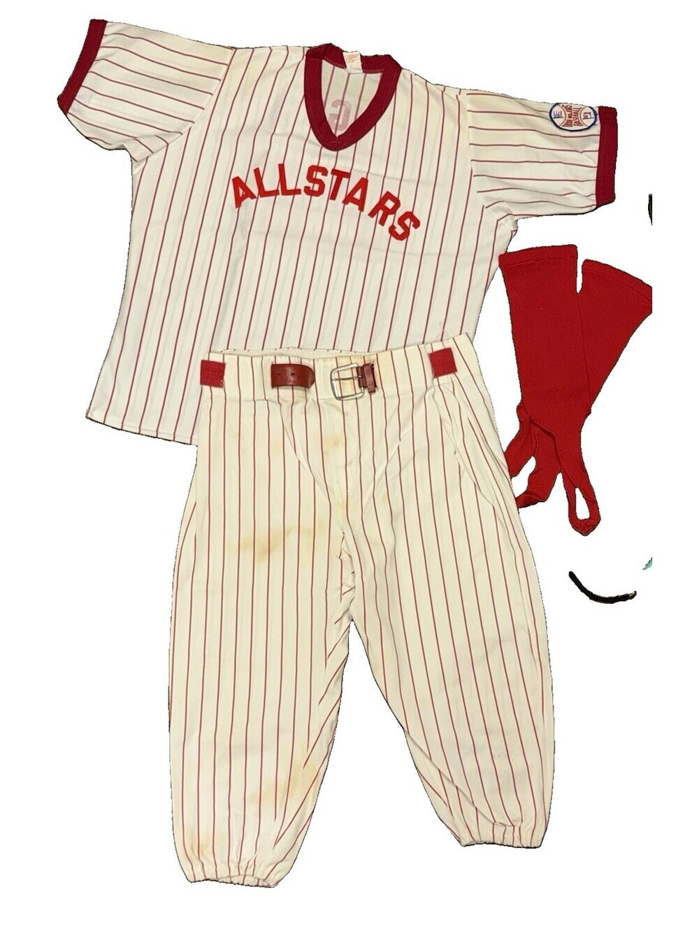 VTG80s Dixie Majors Baseball Uniform Pinstripe Jersey Pants Belt Stirrups XL USA
